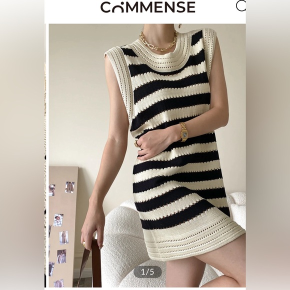 Commense Dresses & Skirts - Commense Black and Cream Knit Shift Dress